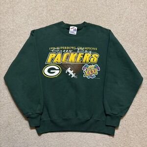 Vtg Green Bay Packers Sweatshirt Crewneck Mens Medium Green NFL Super Bowl 90s